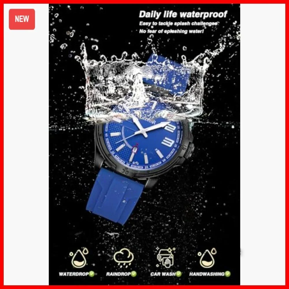 Men's Military Analog Quartz Watch with Silicone Strap Waterproof Large Face